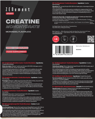 Creatina Monohidrato Pura en Polvo - 500g Zenement