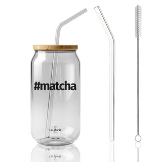 La Gloria Mediterránea Vaso para Té Matcha de Cristal con Tapa y Pajita Ideal para Matcha, Smoothies, Café Frío y Batidos | Vaso Reutilizable de Vidrio Premium 550 ml | Diseño Elegante y Ecológico