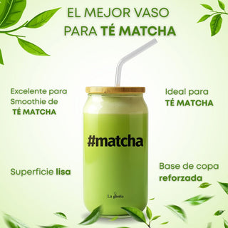 La Gloria Mediterránea Vaso para Té Matcha de Cristal con Tapa y Pajita Ideal para Matcha, Smoothies, Café Frío y Batidos | Vaso Reutilizable de Vidrio Premium 550 ml | Diseño Elegante y Ecológico