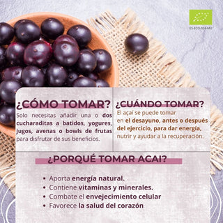 Açaí en Polvo Ecológico – 100% Natural y Puro | 120g | Superalimento Antioxidante y Energizante – Apto para Veganos – Fuente de Vitaminas, Minerales y Fibra