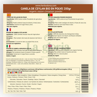Canela de Ceylán Premium en Polvo Ecológica 100% Bio Natural | Ceylon Cinnamon Bio | Sabor Dulce y Aromático – La Gloria Mediterránea