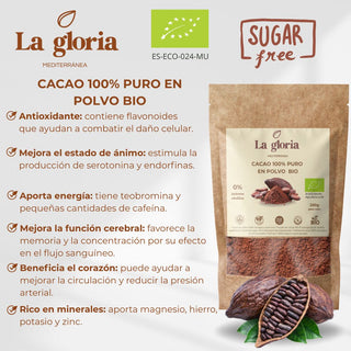 Cacao en Polvo Ecológico 100% Bio – Cacao Puro Rico en Fibra para Batidos y Repostería | La Gloria Mediterránea