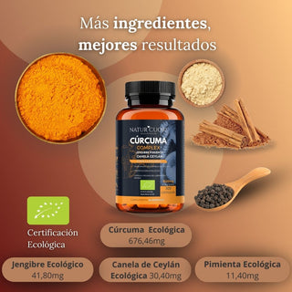 Cúrcuma Orgánica Complex 1520 mg con Jengibre, Pimienta Negra y Canela Ceylán