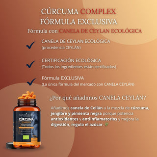 Cúrcuma Orgánica Complex 1520 mg con Jengibre, Pimienta Negra y Canela Ceylán
