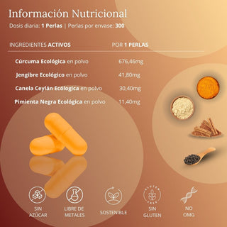 Cúrcuma Orgánica Complex 1520 mg con Jengibre, Pimienta Negra y Canela Ceylán