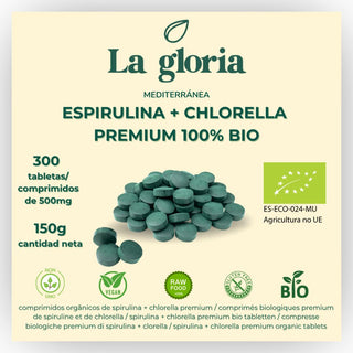 Espirulina y Chlorella en Comprimidos Ecológica 100% Naturales | Alga Espirulina y Clorella Bio Detox, Energía, Inmunidad | Suplemento Vegano con Proteína, Vitaminas y Minerales