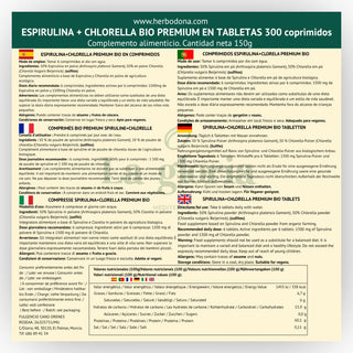 Espirulina y Chlorella en Comprimidos Ecológica 100% Naturales | Alga Espirulina y Clorella Bio Detox, Energía, Inmunidad | Suplemento Vegano con Proteína, Vitaminas y Minerales