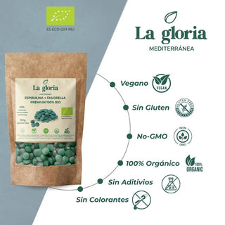 Espirulina y Chlorella en Comprimidos Ecológica 100% Naturales | Alga Espirulina y Clorella Bio Detox, Energía, Inmunidad | Suplemento Vegano con Proteína, Vitaminas y Minerales