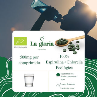 Espirulina y Chlorella en Comprimidos Ecológica 100% Naturales | Alga Espirulina y Clorella Bio Detox, Energía, Inmunidad | Suplemento Vegano con Proteína, Vitaminas y Minerales