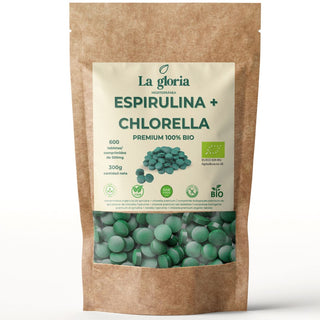 Espirulina y Chlorella en Comprimidos Ecológica 100% Naturales | Alga Espirulina y Clorella Bio Detox, Energía, Inmunidad | Suplemento Vegano con Proteína, Vitaminas y Minerales