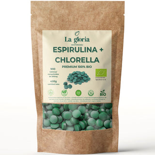 Espirulina y Chlorella en Comprimidos Ecológica 100% Naturales | Alga Espirulina y Clorella Bio Detox, Energía, Inmunidad | Suplemento Vegano con Proteína, Vitaminas y Minerales