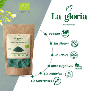 Espirulina Ecológica en Polvo 100% Pura. Superalimento Natural Rico en Proteínas, Hierro y Clorofila. Vegano y Sin Aditivos | La Gloria Mediterránea