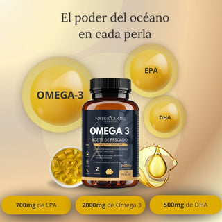 Omega 3 2000mg | 120 perlas | Procedente de Anchoa Salvaje | Sin Mercurio | Alta concentración EPA700 mg+DHA 500mg | Vitamina E - Naturcuore - Cápsulas de Fish Oil Naturcuore