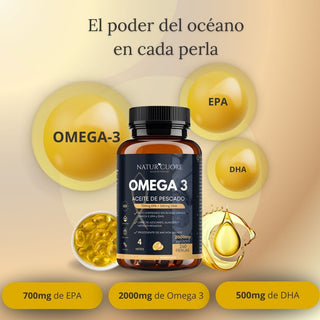 Omega 3 2000mg | 240 perlas | 4 meses | Anchoa Salvaje | Sin Mercurio | Alta concentración EPA700 mg+DHA 500mg | Vitamina E - Naturcuore - Cápsulas de Fish Oil Naturcuore