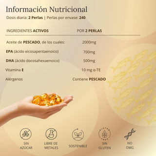 Omega 3 2000mg | 240 perlas | 4 meses | Anchoa Salvaje | Sin Mercurio | Alta concentración EPA700 mg+DHA 500mg | Vitamina E - Naturcuore - Cápsulas de Fish Oil Naturcuore