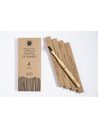 Cepillo Dental 4 Uds Carbón Activo Bambú