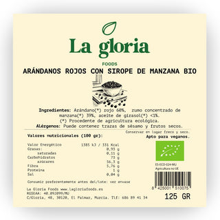 Arándanos rojos BIO con sirope de manzana 125gr